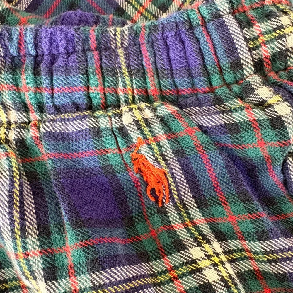 Polo Ralph Lauren Plaid Pajama Lounge Pants Mens Large Purple Green Cotton -Flaw